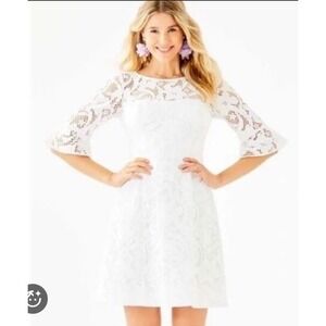 Lilly Pulitzer Dress - Allyson Shift, Resort White, Floral Vines Lace - Size 14
